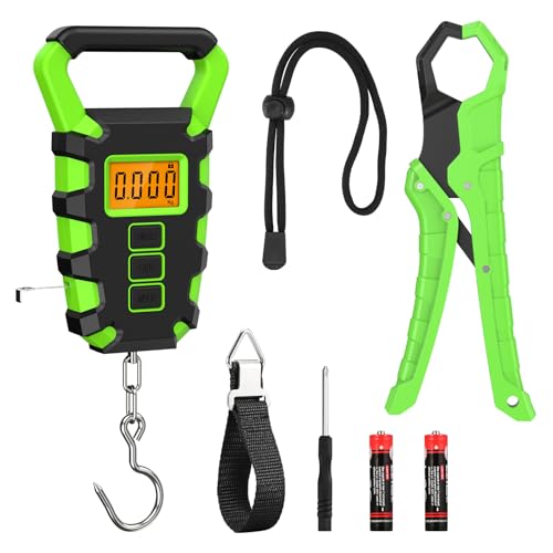ORIA Fish Scale Digital, Fishing Scale, Fish Scale with Ruler and Fish Gripper, 110lb/50kg Baggage Weighing Scale, Backlit LCD Display (Orange) - PuriLite