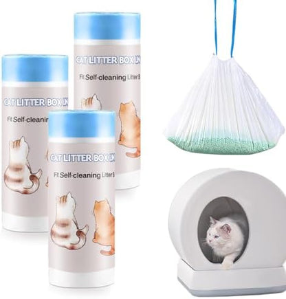 Joddguu 100 Count Self-Cleaning Cat Litter Box Liners Compatible With MW-SC01/MW-SC02/MW-LR01 Automatic Cat Litter Box, Drawstring Heavy Duty Kitty Litter Bags Replacement Trash Bag -18" x 12.6" - PuriLite