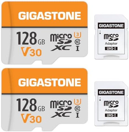 GIGASTONE 128GB Micro SD Card 2-Pack, A1 V30 4K Video Recording, Compatible with Security Camera, Dash cam, Drone, 95MB/s MicroSDXC Memory Card UHS-I Class 10, with 2 SD Adapter - PuriLite