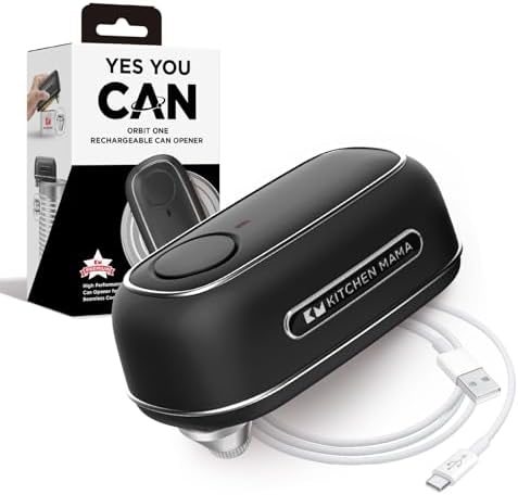 Kitchen Mama Orbit One Stainless Steel Rechargeable Electric Can Opener: Hands-Free, USB-C Charging, Automatic Stop, Smooth Edge, Safety, Blade for Large Cans, Heavy Duty, Soda Can and Pop Can - PuriLite