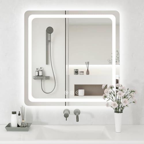Lmsedf 24" x 32"Rectangle LED Bathroom Mirror with Lights, Backlit & Front Lighted, Wall-Mounted Vanity Mirror 3000K/4000K/6000K, Memory Functions, Anti-Fog, Dimmable Smart Mirror - PuriLite