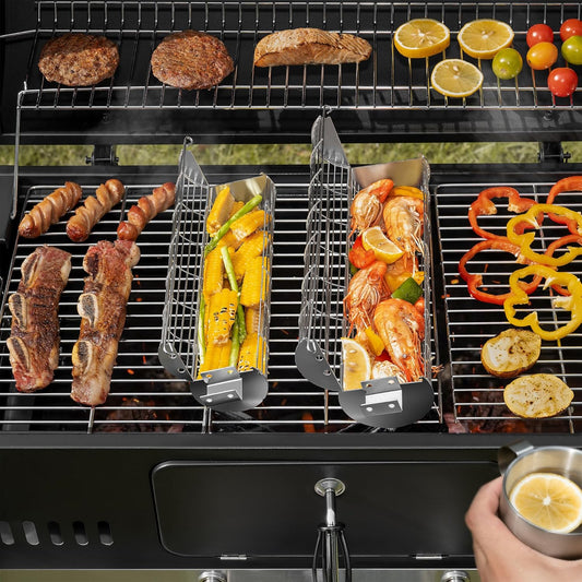 Rolling Grill Basket with Side-Opening Design – Extra Sturdy Stainless Steel Cylinder BBQ Grill Basket for Fish & Vegetables - PuriLite