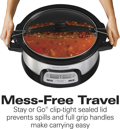 Hamilton Beach Stay or Go Portable 6-Quart Programmable Slow Cooker With FlexCook Dual Digital Timer for 2 Heat Settings, Lid Lock (33861) - PuriLite