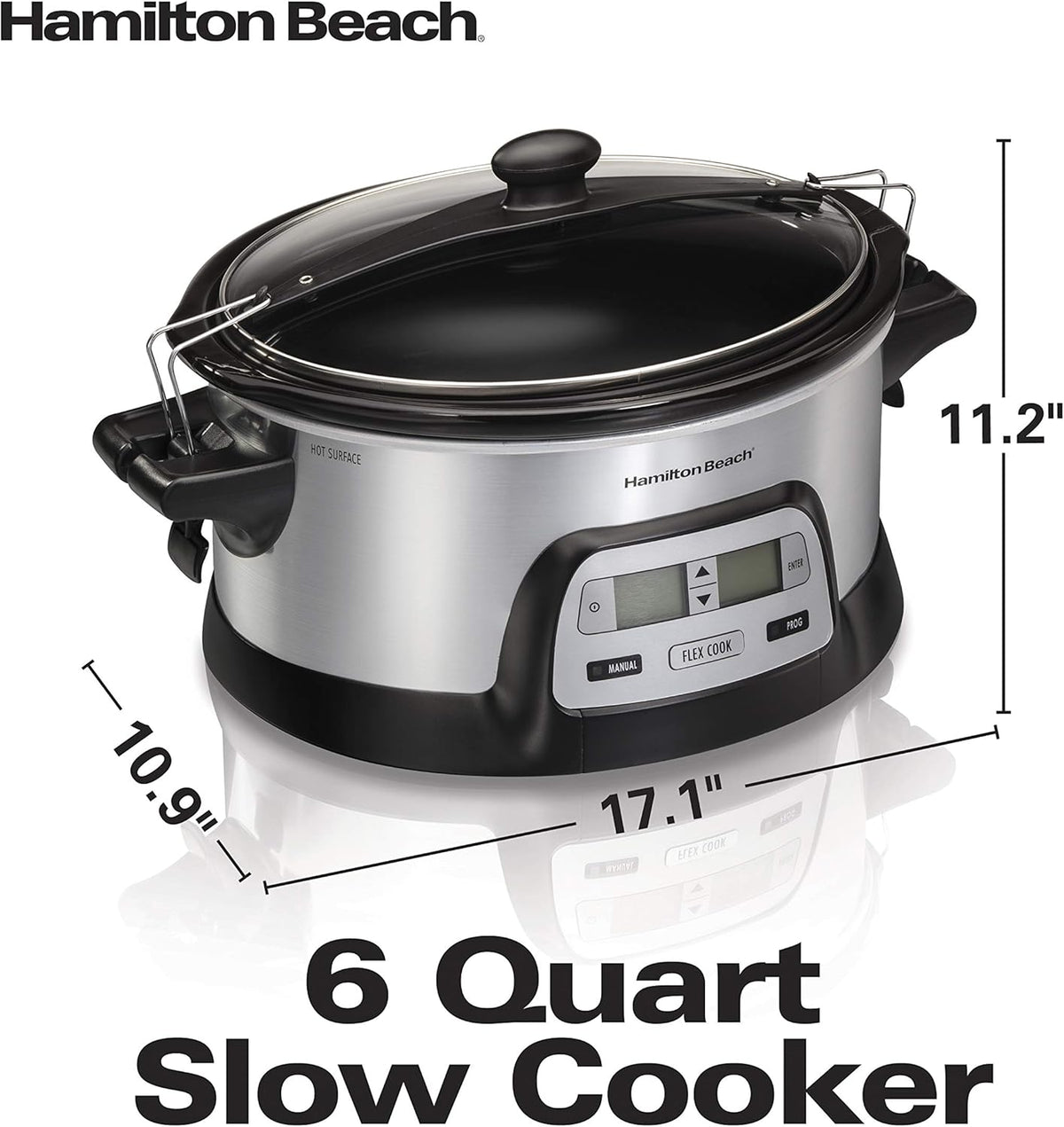 Hamilton Beach Stay or Go Portable 6-Quart Programmable Slow Cooker With FlexCook Dual Digital Timer for 2 Heat Settings, Lid Lock (33861) - PuriLite