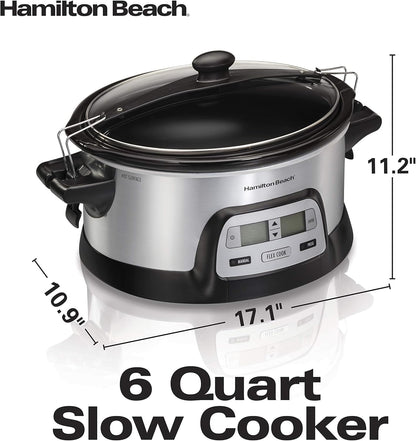 Hamilton Beach Stay or Go Portable 6-Quart Programmable Slow Cooker With FlexCook Dual Digital Timer for 2 Heat Settings, Lid Lock (33861) - PuriLite