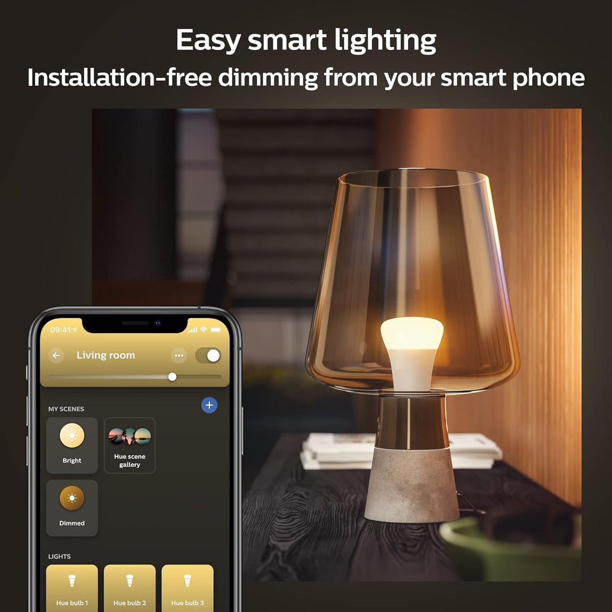 Philips Hue Smart 60W A19 LED Bulb - Soft Warm White Light - 4 Pack - 800LM - E26 - Indoor - Control with Hue App - Works with Alexa, Google Assistant and Apple Homekit - PuriLite