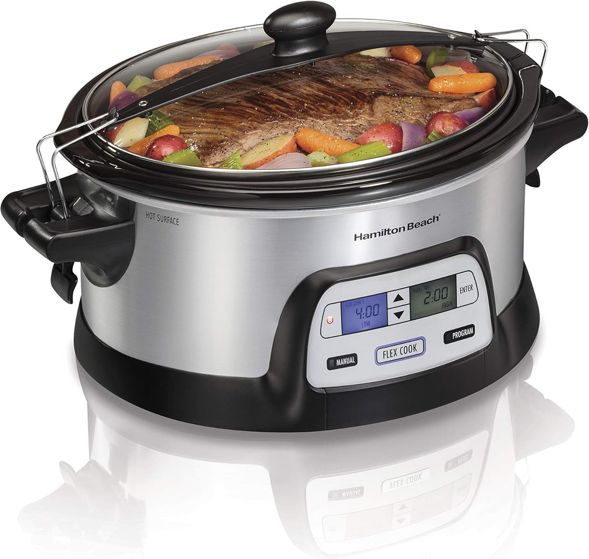 Hamilton Beach Stay or Go Portable 6-Quart Programmable Slow Cooker With FlexCook Dual Digital Timer for 2 Heat Settings, Lid Lock (33861) - PuriLite