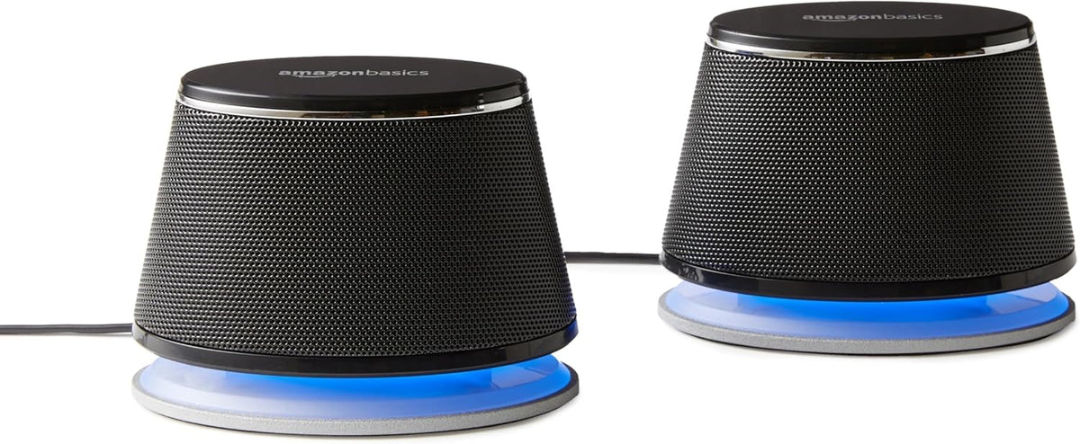 Amazon Basics Stereo 2.0 Speakers for PC or Laptop, 3.5mm Aux input, USB-Powered, 1 Pair, Black - PuriLite