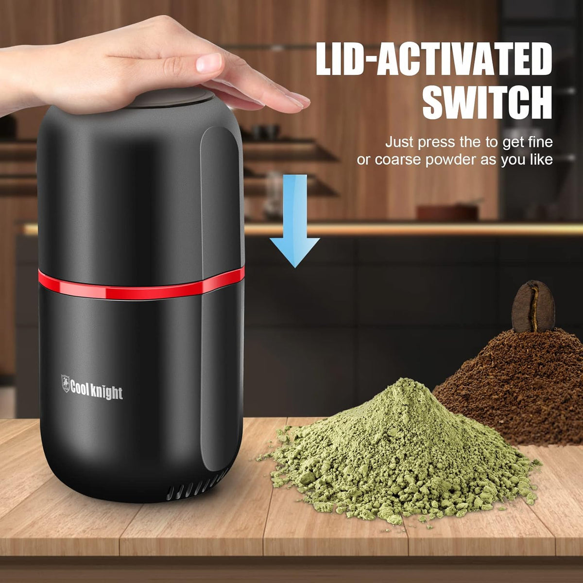 COOL KNIGHT Herb Grinder [large capacity/fast/Electric ]-Spice Herb Coffee Grinder with Pollen Catcher/- 7.5" (Black) - PuriLite