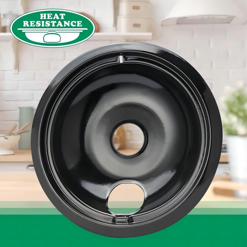 Purelux Electric Range Drip Pans Replacement for GE or Hotpoint Stove, Porcelain Enameled Black Finish 4 Pieces Pack (Two 8" and Two 6") - PuriLite