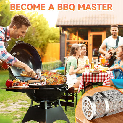 2Pcs Rolling Grill Baskets with Removable Wooden Handles – 304 Stainless Steel Nesting BBQ Grill Basket Set - PuriLite