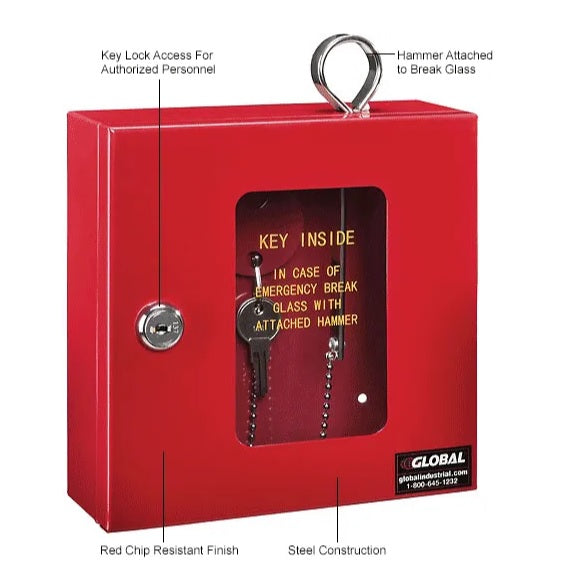 Global Industrial™ Emergency Key Box, 6-1/4"W x 2"D x 6-7/8"H, Keyed Differently, Red - PuriLite