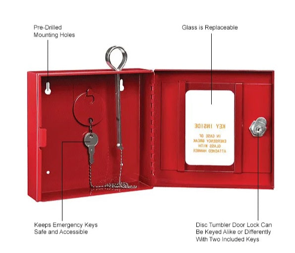 Global Industrial™ Emergency Key Box, 6-1/4"W x 2"D x 6-7/8"H, Keyed Differently, Red - PuriLite