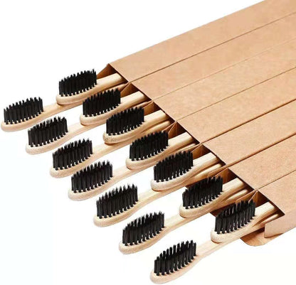 14 Pac Natuaral Green toothbrush bamboo ,biodegradable and soft bristles black - PuriLite