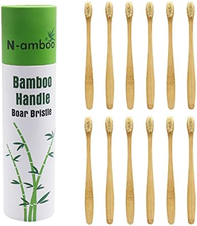 Boar Bristles Natural Bamboo Toothbrush Eco-Friendly Biodegradable Zero Waste Pack of 12 - PuriLite