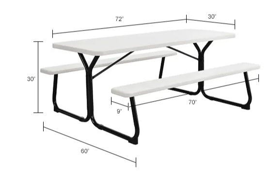 Global Industrial™ 6' Blow Molded Plastic Picnic Table, White - PuriLite