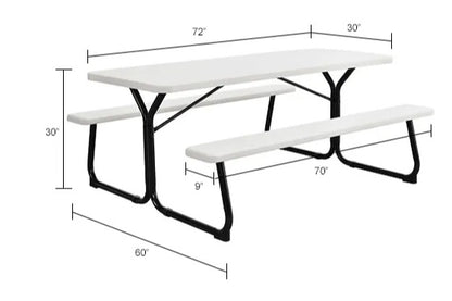 Global Industrial™ 6' Blow Molded Plastic Picnic Table, White - PuriLite