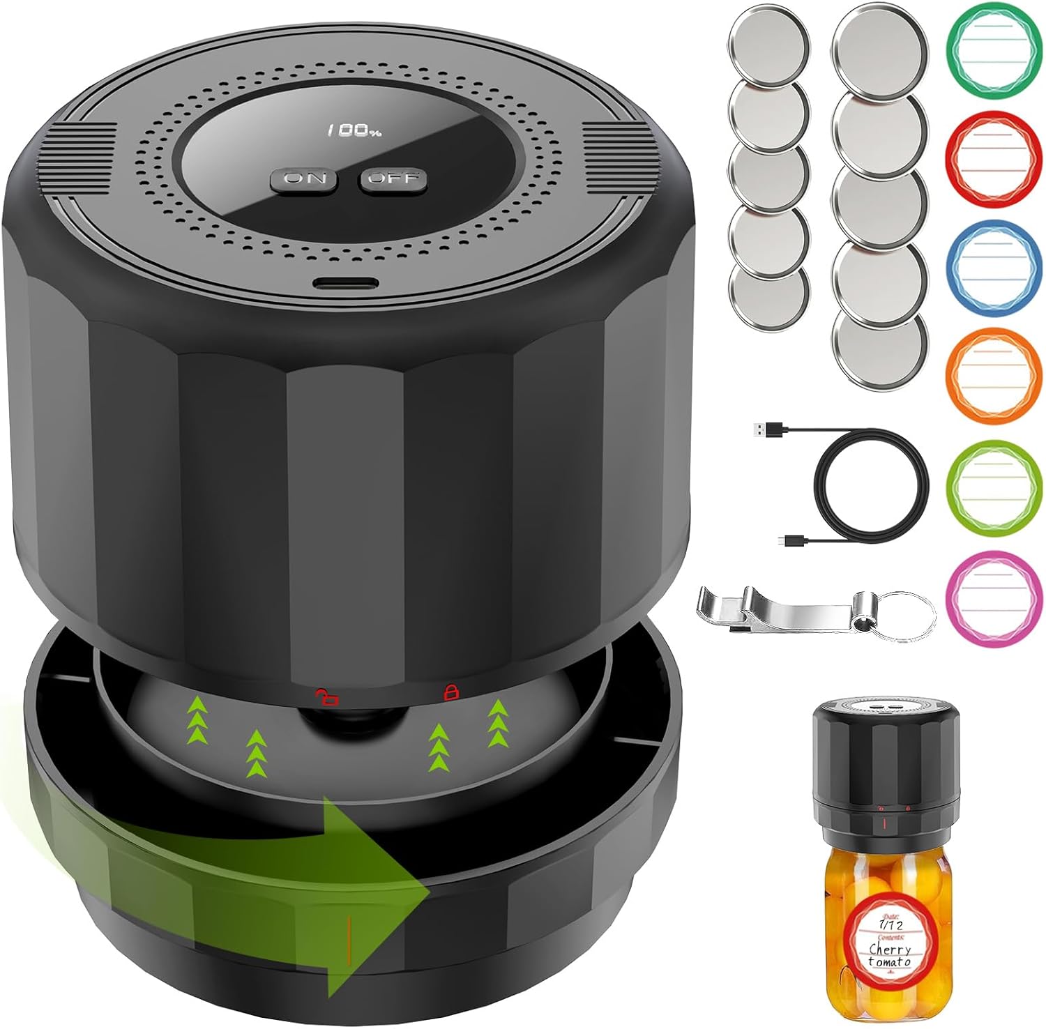 UNERVER Mason Jar Vacuum Sealer - Electric Vacuum Sealer for Jars with Mouth and Regular Mason Lids, Vacuum Sealing Machine Kit for Food, Jar Vacuum Sealer for Canning Jars - PuriLite