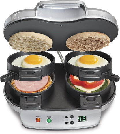 Hamilton Beach Dual Breakfast Sandwich Maker withAudible Digital Timer, Silver , 25490C - PuriLite