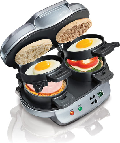 Hamilton Beach Dual Breakfast Sandwich Maker withAudible Digital Timer, Silver , 25490C - PuriLite