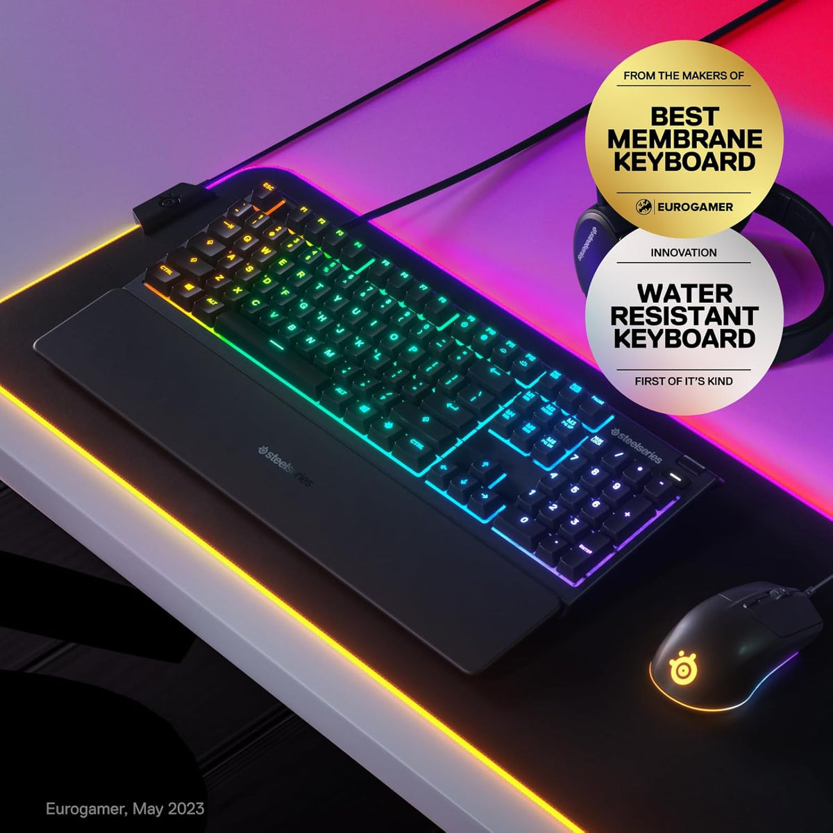 SteelSeries Apex 3 RGB Gaming Keyboard – 10-Zone RGB Illumination – IP32 Water Resistant – Premium Magnetic Wrist Rest (Whisper Quiet Gaming Switch) - PuriLite