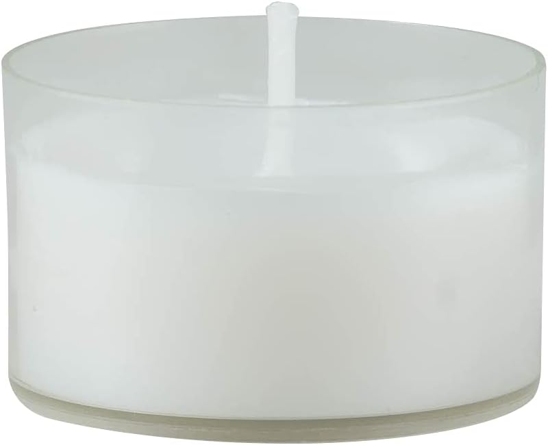 Stonebriar 48 Count White Unscented Smokeless Long Burning Clear Cup Tea Light Candles with 6 to 7 Hour Burn Time - PuriLite