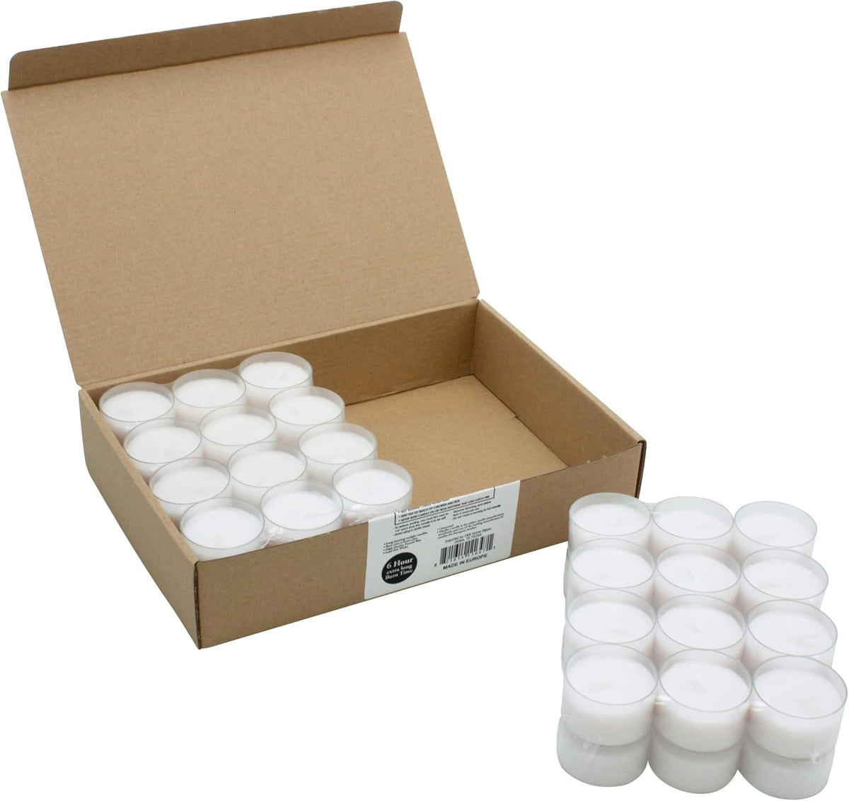 Stonebriar 48 Count White Unscented Smokeless Long Burning Clear Cup Tea Light Candles with 6 to 7 Hour Burn Time - PuriLite