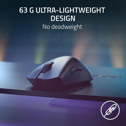 Razer DeathAdder V3 Pro Wireless Gaming Mouse + Hyperpolling Wireless Dongle: 63g Ultra Lightweight - Focus Pro 30K Optical Sensor - Optical Switches Gen-3-5 Programmable Buttons - Black - PuriLite