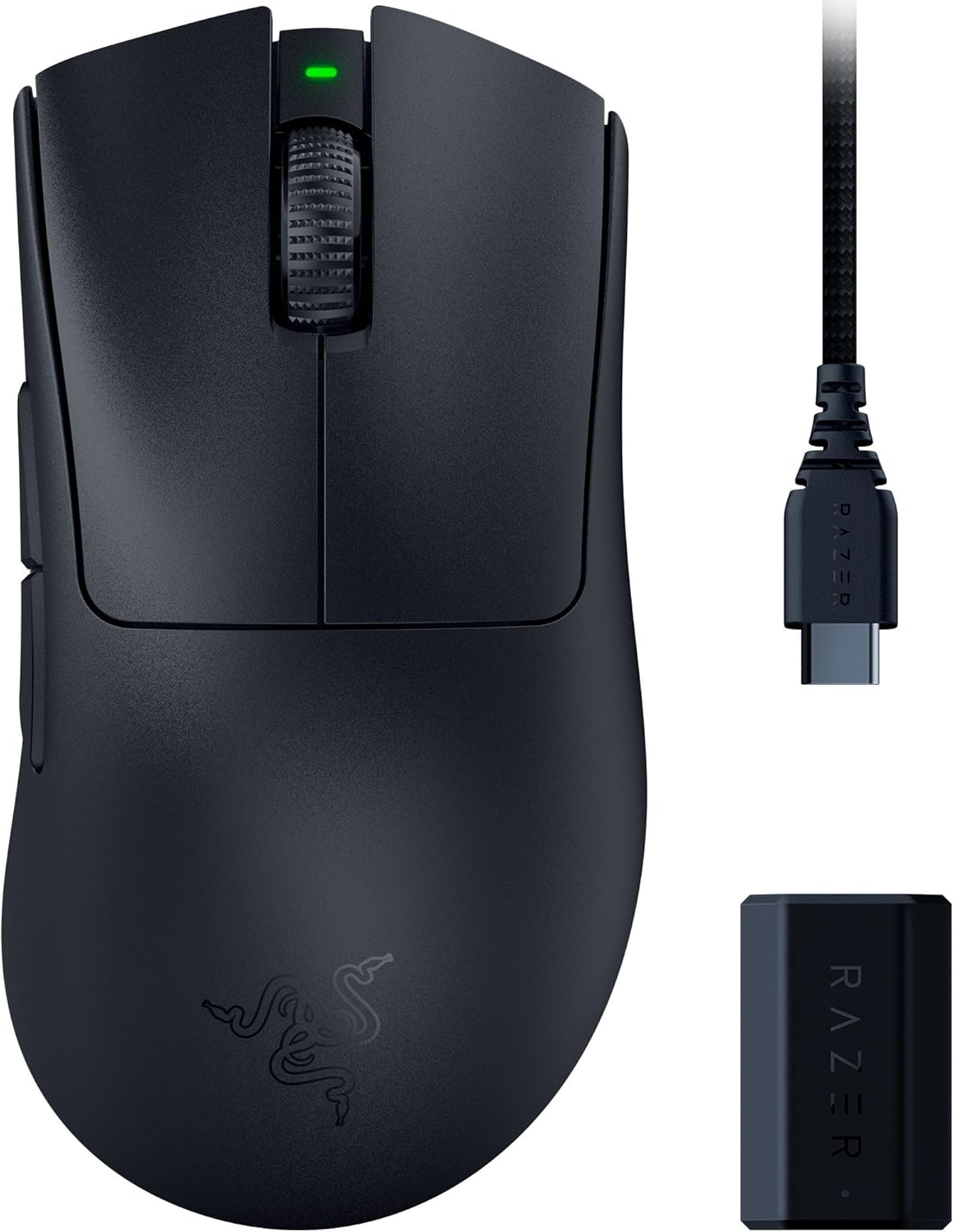 Razer DeathAdder V3 Pro Wireless Gaming Mouse + Hyperpolling Wireless Dongle: 63g Ultra Lightweight - Focus Pro 30K Optical Sensor - Optical Switches Gen-3-5 Programmable Buttons - Black - PuriLite