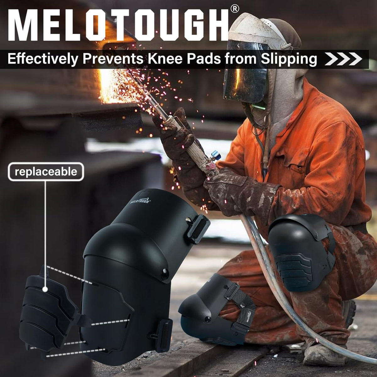 MELOTOUGH Knee Pads for Work,Construction,Flooring,Gardening-Comfortable and Flexible(BLACK) - PuriLite
