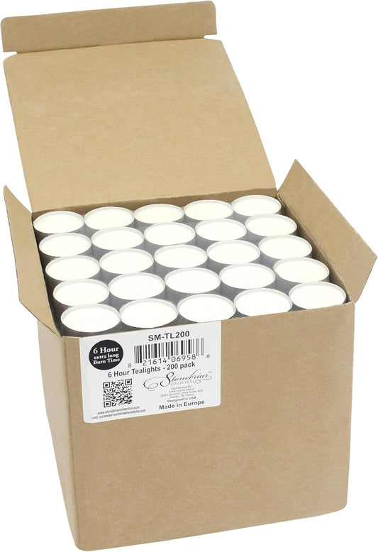Stonebriar Collection SM-TL200 Tealight Candles, 6 to 7 Hour Extended Burn Time, White (Pack of 200) - PuriLite