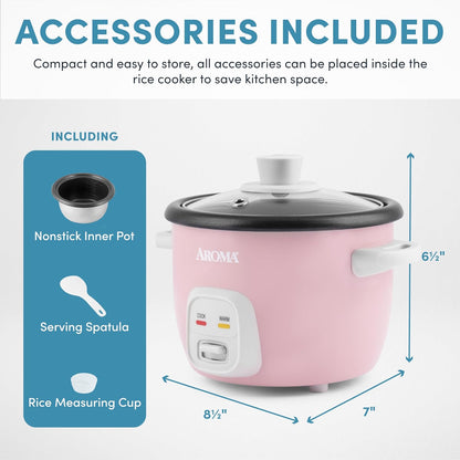 Aroma Housewares 4-Cups (Cooked) / 1Qt. Rice & Grain Cooker (ARC-302NGP), Pink - PuriLite