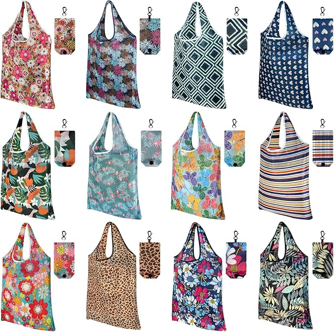 FEPITO Reusable Grocery Bags Shopping Bags 50LBS Foldable Fashion Bags Waterproof Nylon Reusable Grocery Bags - PuriLite