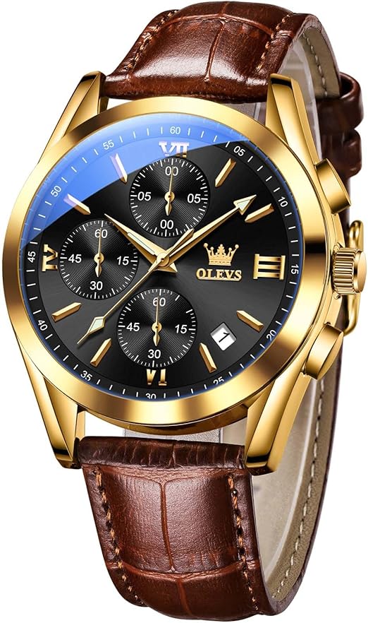 Olevs Watches for Men Analog Leather Band Mens Watches Business Watch for Men Large Face Dress Watch Men Easy Read Wrist Watches for Men with Day Date Luxury Two Tone Arabic Numerals Men Watches - PuriLite
