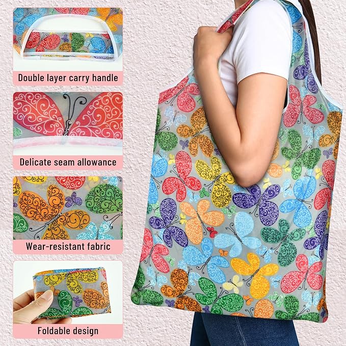 FEPITO Reusable Grocery Bags Shopping Bags 50LBS Foldable Fashion Bags Waterproof Nylon Reusable Grocery Bags - PuriLite
