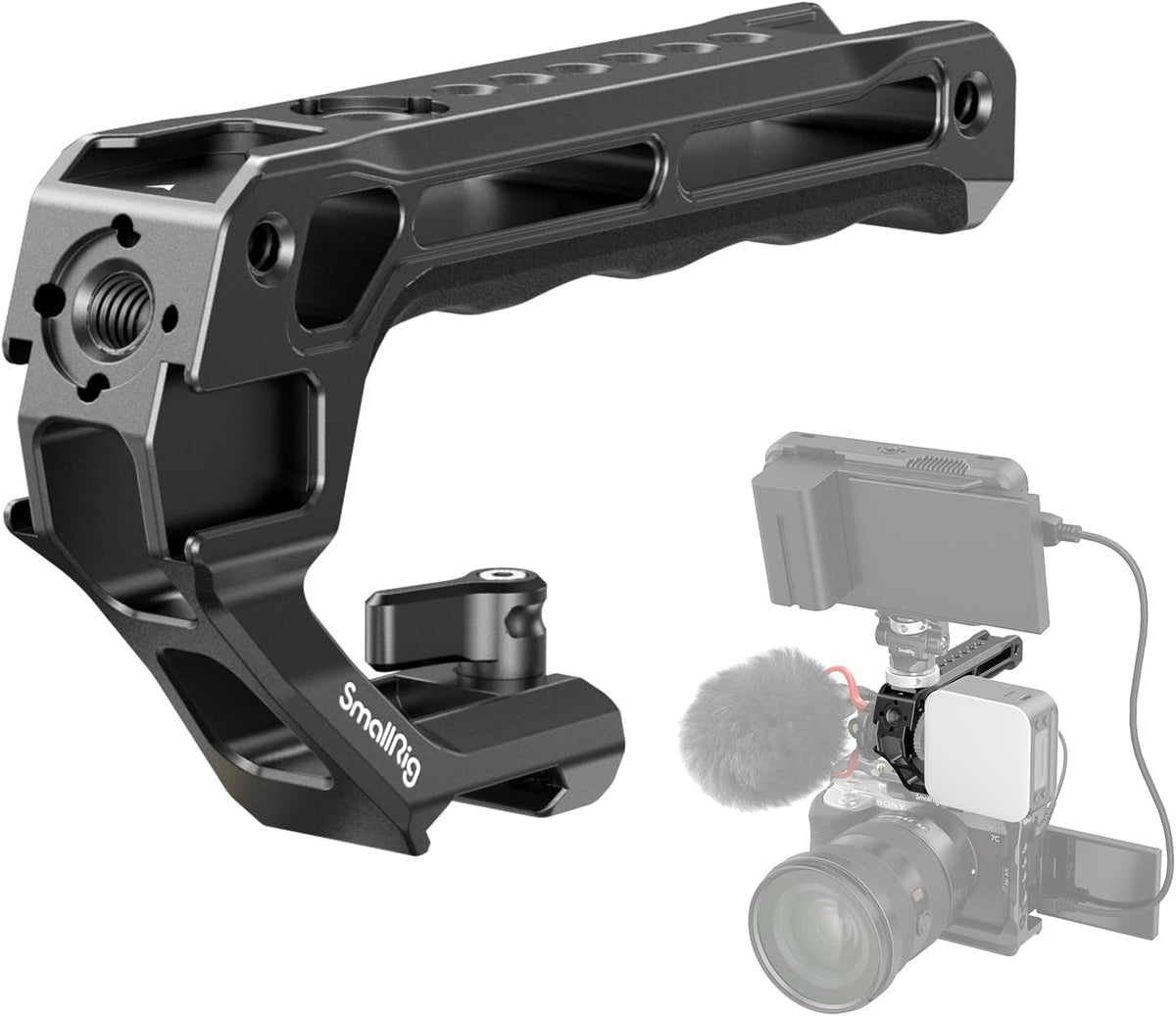 SMALLRIG NATO Top Handle, Grip with Quick Release NATO Clamp for Camera Cage, Universal Video Rig with 5 Cold Shoe Adapters to Mount DSLR Camera with Microphone/LED Light/Monitor (Lite) - 3766 - PuriLite