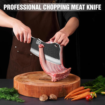 Cleaver Knife, ENOKING Meat Cleaver Hand Forged Serbian Chefs Knife German High Carbon Stainless Steel Butcher Knife for Meat Cutting with Full Tang and Gift Box, Chinese Cleaver for Kitchen & Outdoor - PuriLite