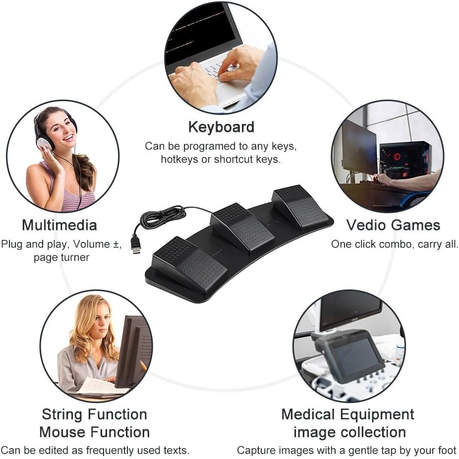 Foot Pedal PC Triple Foot Switch Programmable Keyboard Customized Hotkey Video Game Office Equipment Control HID - PuriLite