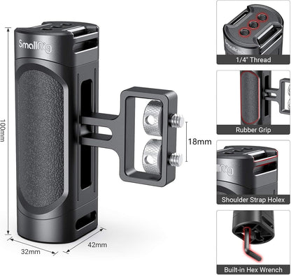 SMALLRIG Mini Side Handle Handgrip with Dual 1/4"-20 Screw Mount for Mirrorless Digital Camera DSLR Camera Small Camera Cage Built-in Wrench, Up and Down Adjustable - 2916 - PuriLite
