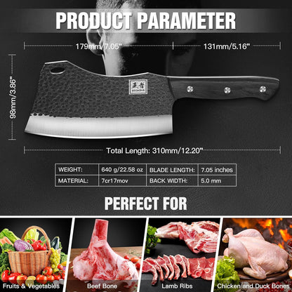 Cleaver Knife, ENOKING Meat Cleaver Hand Forged Serbian Chefs Knife German High Carbon Stainless Steel Butcher Knife for Meat Cutting with Full Tang and Gift Box, Chinese Cleaver for Kitchen & Outdoor - PuriLite