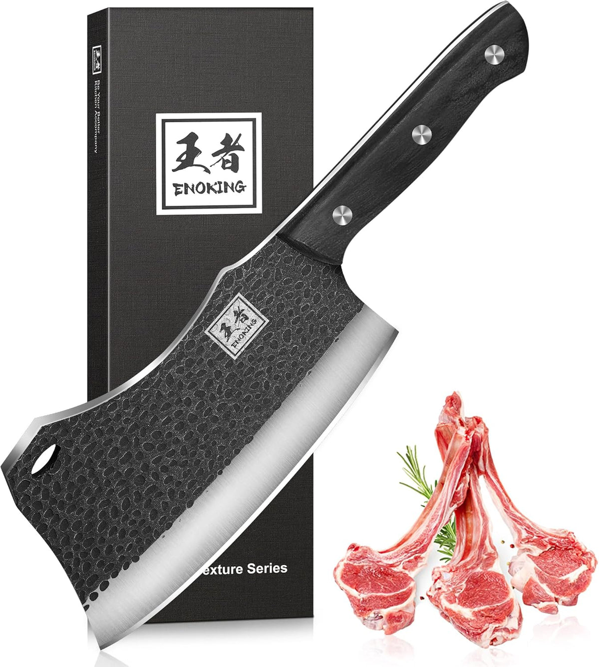 Cleaver Knife, ENOKING Meat Cleaver Hand Forged Serbian Chefs Knife German High Carbon Stainless Steel Butcher Knife for Meat Cutting with Full Tang and Gift Box, Chinese Cleaver for Kitchen & Outdoor - PuriLite