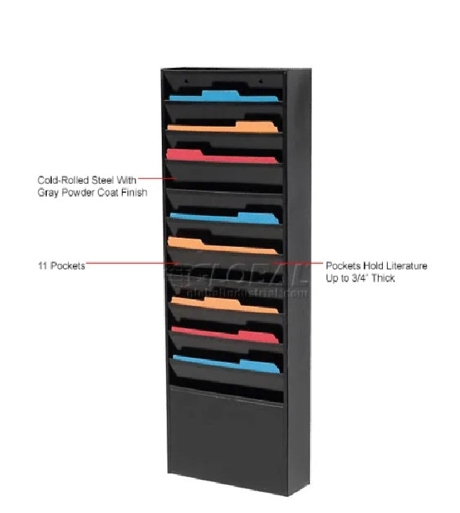 Global Industrial™ 11 Pockets - Medical Chart Hanging Wall File Holder - Black - PuriLite