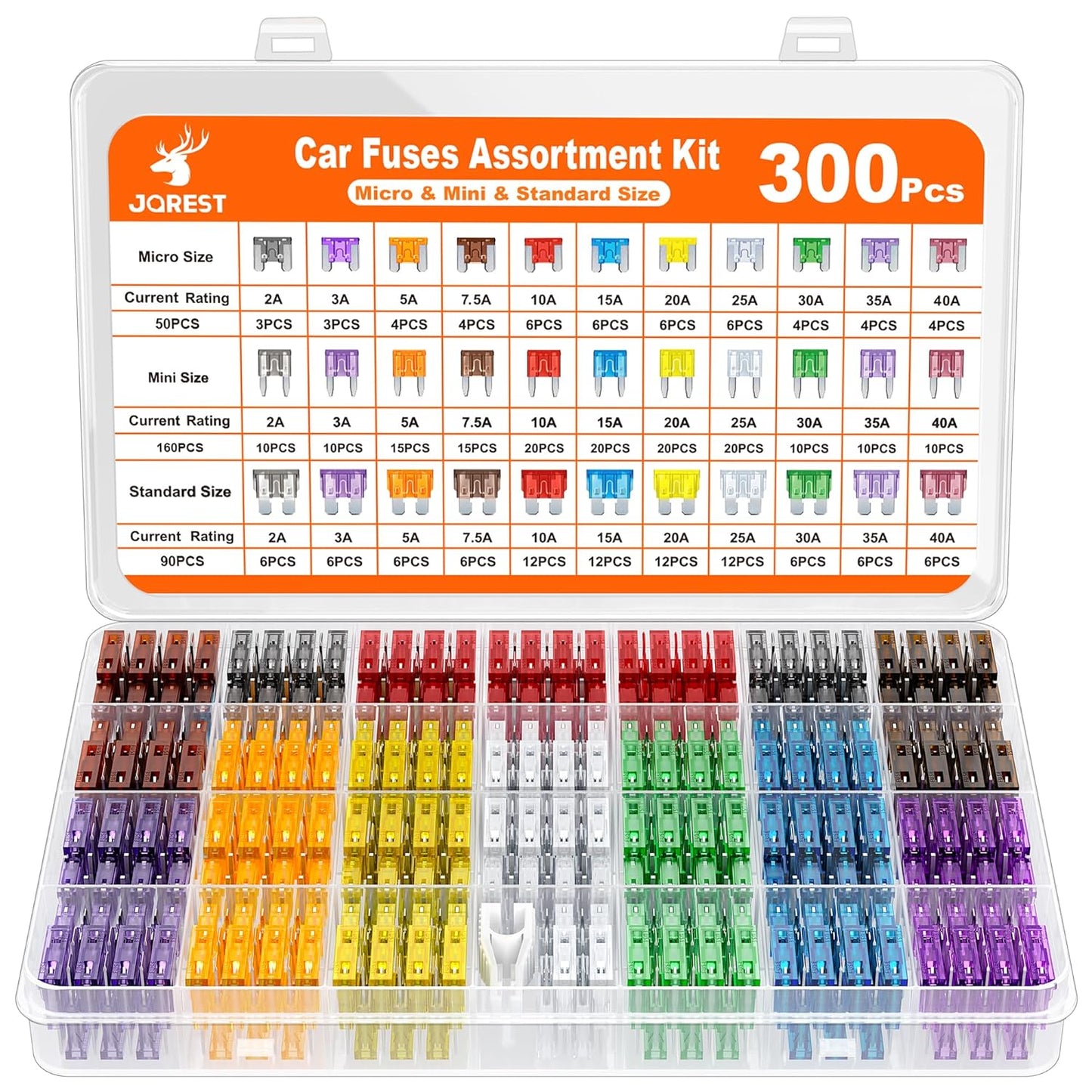 300Pcs Car Fuses Assortment Kit,160 Mini Blade Fuses Automotive + 90 Standard Auto Fuses + 50 Micro Fuse + Fuse Puller – for Car/RV/Truck/Motorcycle(2Amp 3A 5A 7.5A 10A 15A 20A 25A 30A 35A 40A) - PuriLite