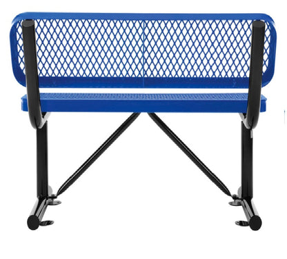 Global Industrial™ 4' Outdoor Steel Bench w/ Backrest, Expanded Metal, Blue - PuriLite