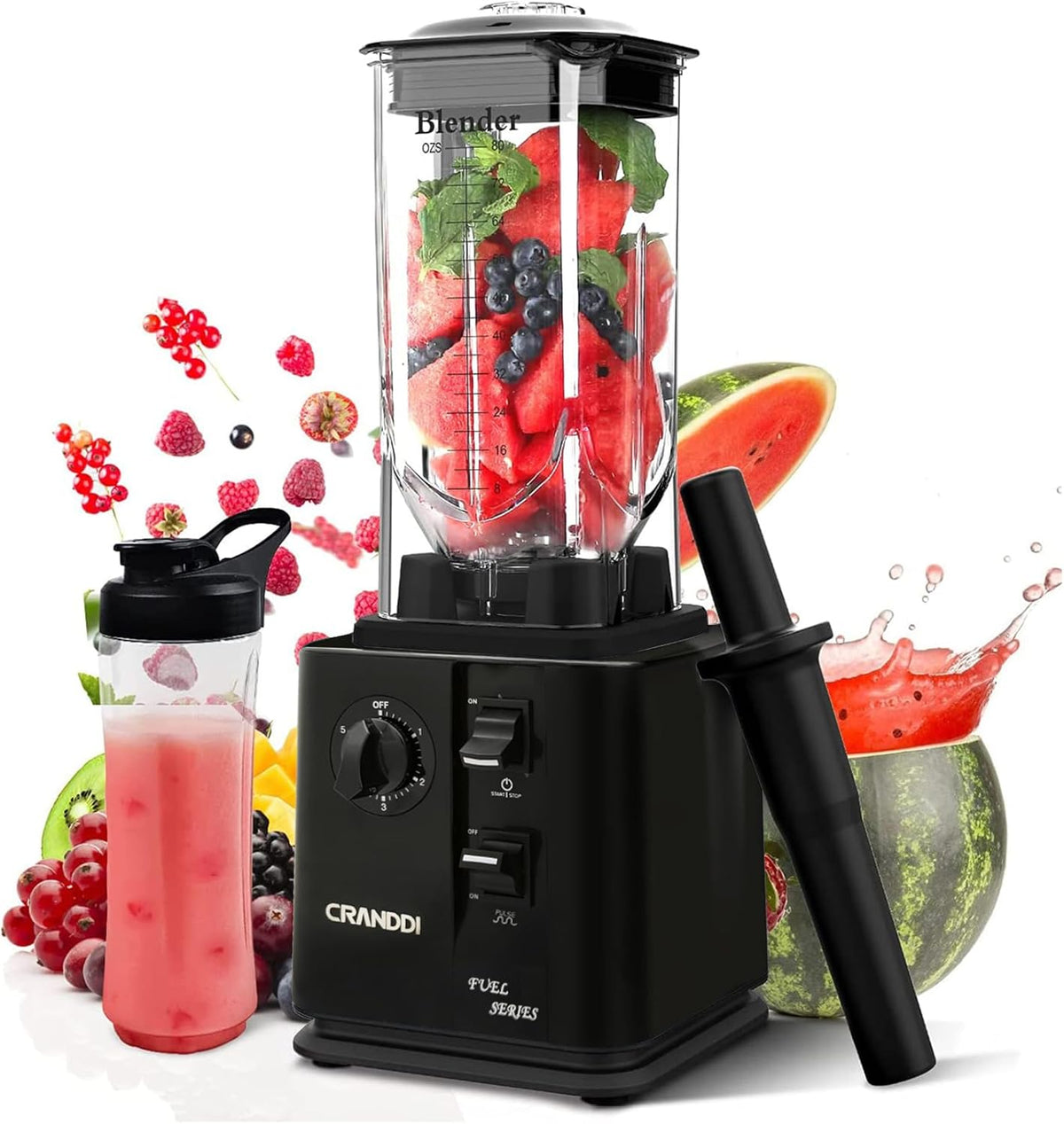 CRANDDI Professional High-Speed Blender 1800W, 80oz for Home and Commercial Use, Blending Ice Cream, Frozen Dessert, Shakes and Smoothies Maker, Built-in Pulse, Self-Cleaning, K95 (Black) - PuriLite