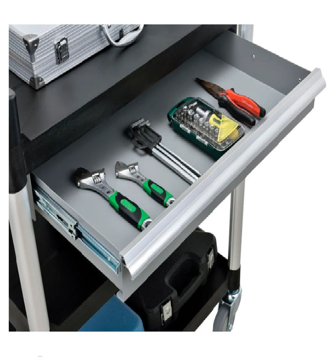 Global Industrial™ Utility Cart, 3 Shelves, 1 Drawer, 440 lb. Cap, 26"L x 17"W x 39"H, Black - PuriLite