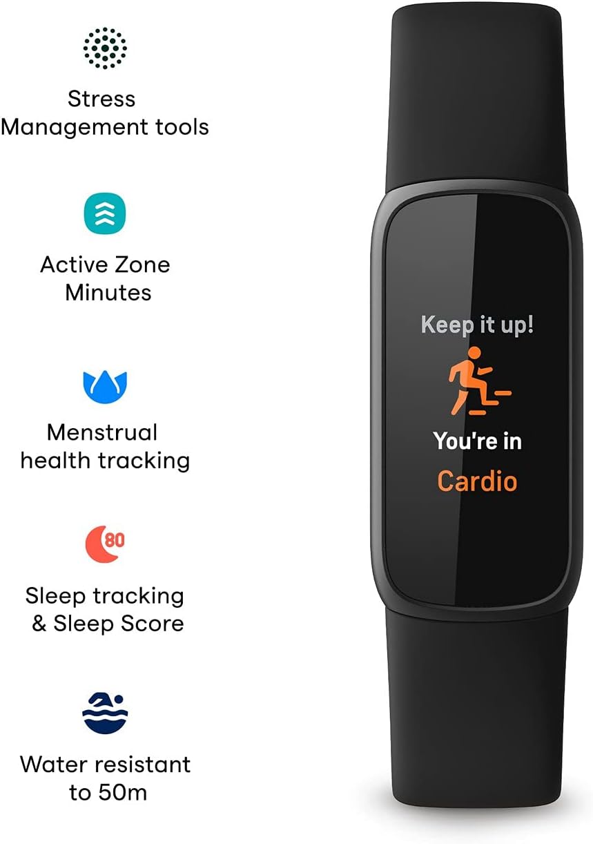Fitbit Luxe Fitness and Wellness Tracker with Stress Management, Sleep Tracking and 24/7 Heart Rate, Black/graphite, One Size (S and L Bands Included) - PuriLite
