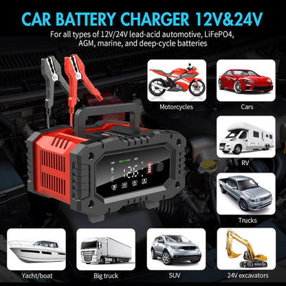 20A 12V/24V Automatic Car Battery Charger and Maintainer – LiFePO4, AGM, Gel, Deep Cycle Compatible with Pulse Repair and Winter Mode - PuriLite
