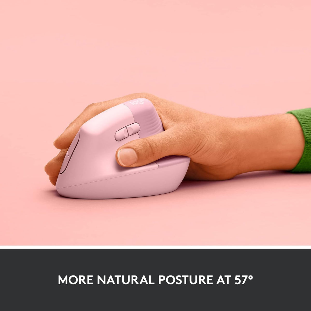 Logitech Lift Vertical Ergonomic Mouse, Wireless, Bluetooth or Logi Bolt USB receiver, Quiet clicks, 4 buttons, compatible with Windows/macOS/iPadOS, Laptop, PC - Rose - PuriLite