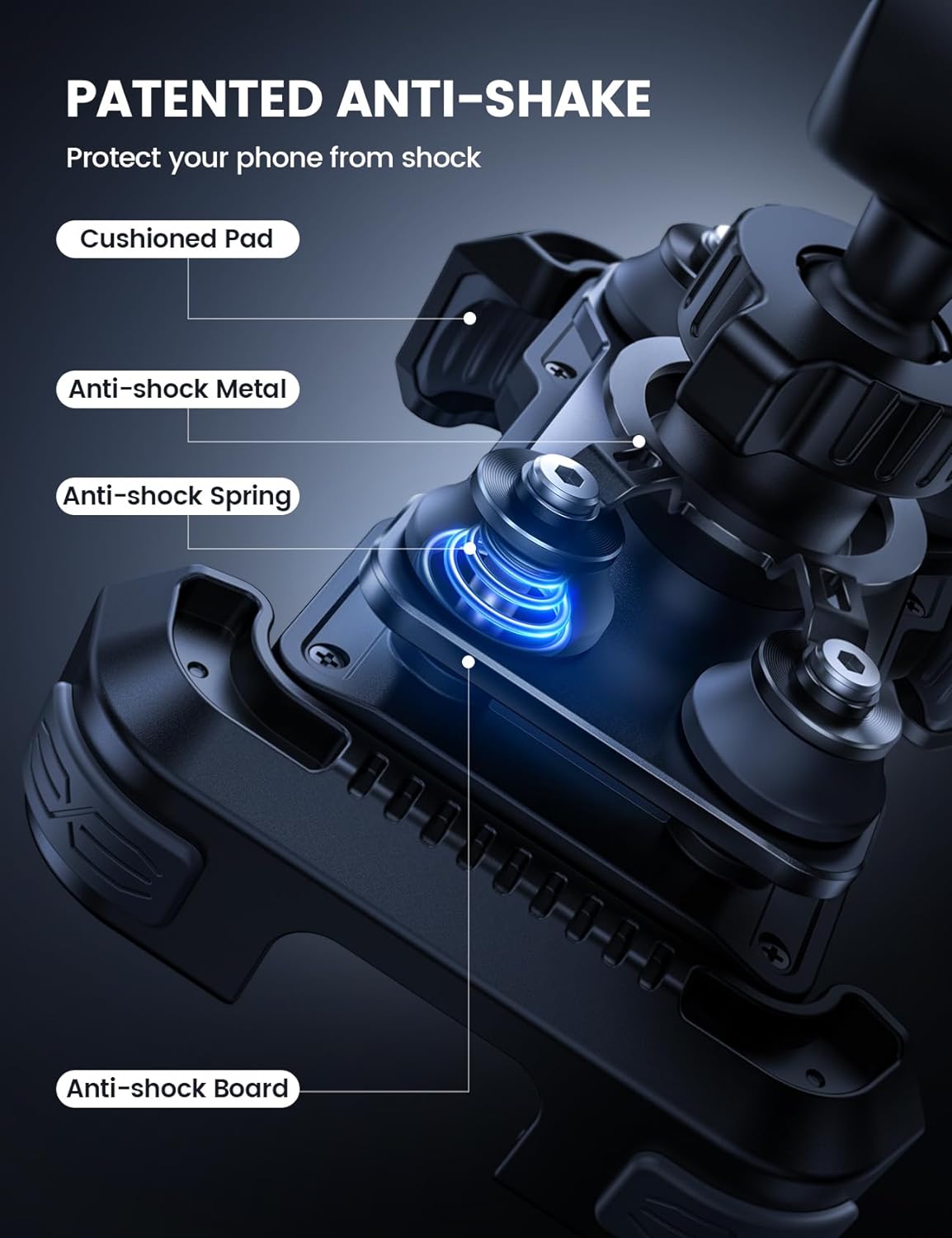 Lamicall Motorcycle Phone Mount Holder - [Dual Vibration Dampener] Anti Shake Motorcycle Cell Phone Mount with Upgraded Handlebar Clamp, Bike Phone Mount for iPhone 13 14 15 Pro Max, 4.7-6.7" Phones - PuriLite